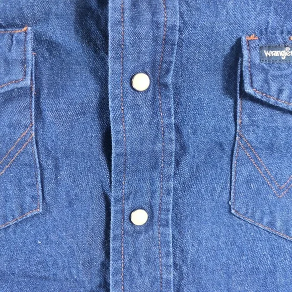 Wrangler Mens Long‎ Sleeve Denim Western Shirt XL Blue Cotton Snap Front - Picture 7 of 9